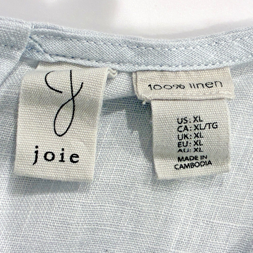 Joie 100% Linen Pastel Blue Floral Sleeveless Top Womens XL Coastal Beach Resort - Picture 5 of 10